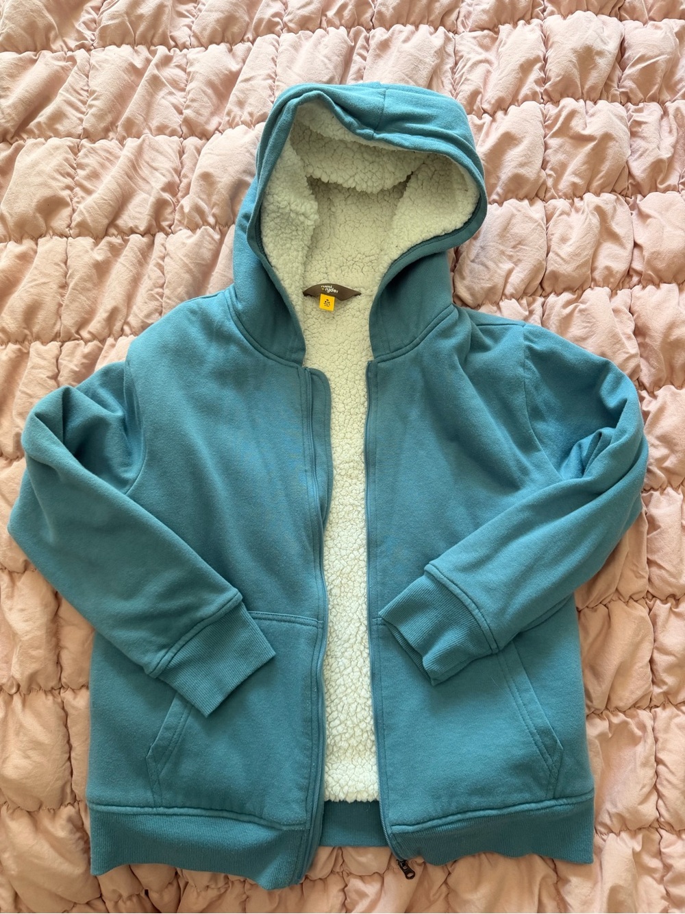Kids Teal Hooded Sherpa Zip-Up Hoodie